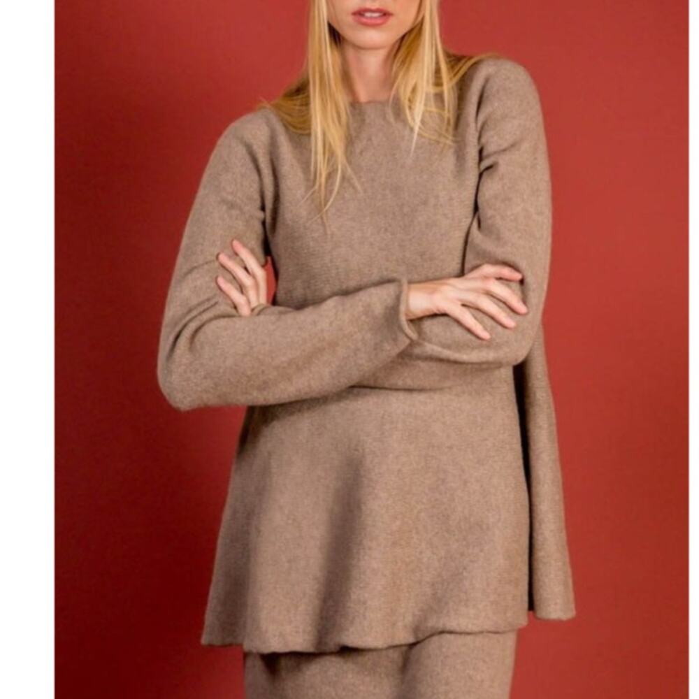 Lauren Manoogian Flare Sweater Tan Pullover Alpaca Yak Long Sleeve Sz 1 / XS-S
